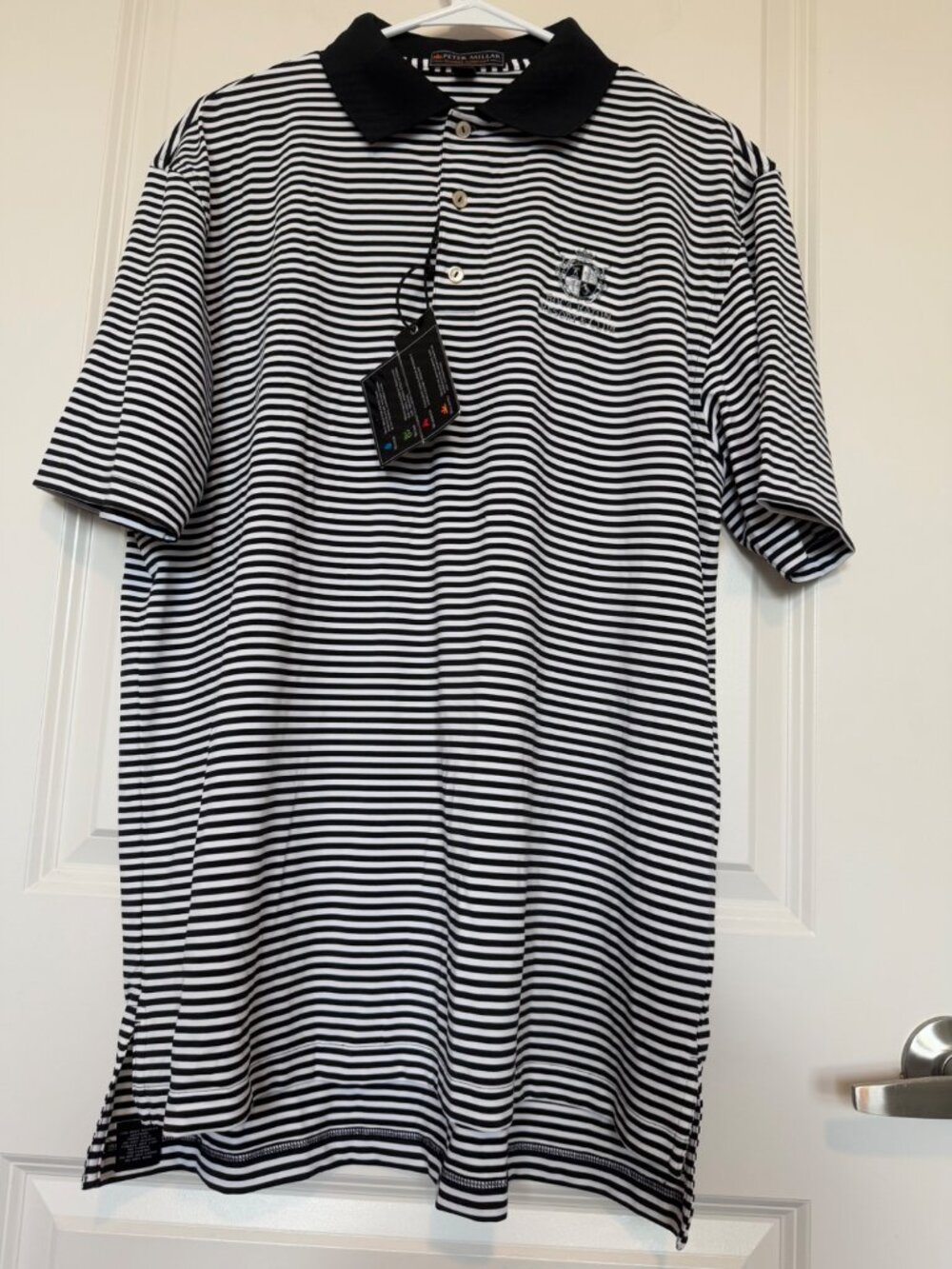 Peter Millar Summer Comfort Polo Shirt Striped Black/White Size M Element Golf
